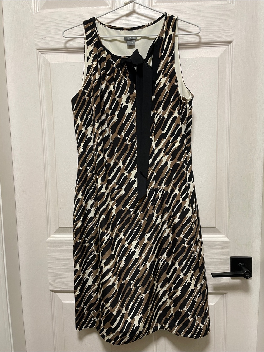 Ann Taylor |  Black, Brown & Cream |Printed | Tie-Neck | Sheath Dress | Size 8